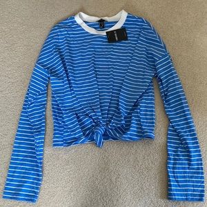 Forever 21 blue long sleeve stripped shirt with knot